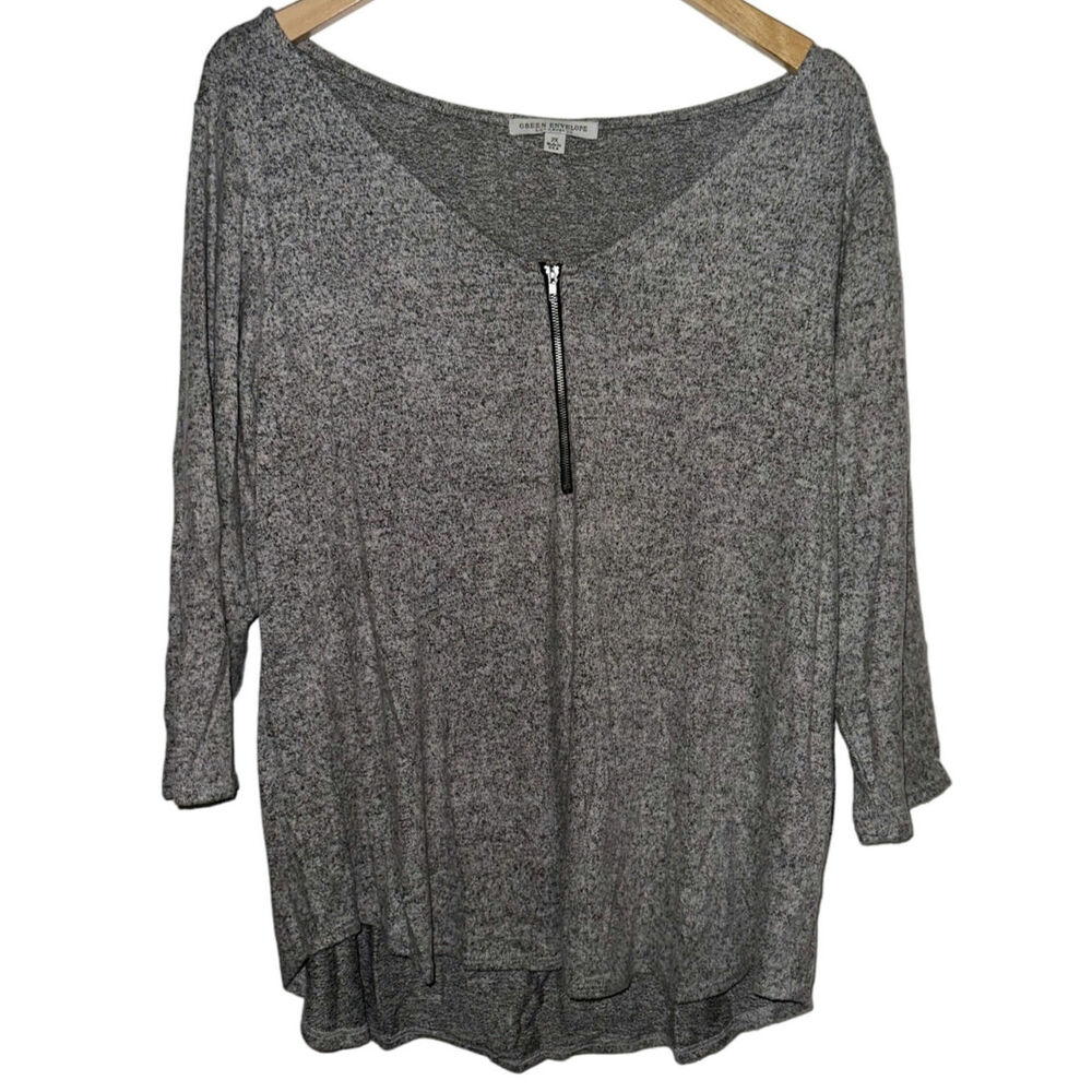 Stitch Fix Plus Size 2X Grey Gray Quarter Zip Cozy Basic Sweater Career Office